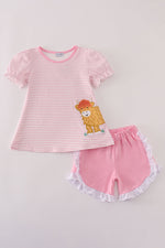 Pink stripe buffalo applique ruffle shorts set