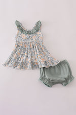 Fall floral print ruffle bloomer set