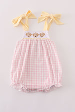 Pink puppy embroidery gingham bubble