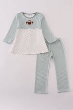 Sage stripe football french knot pants set
