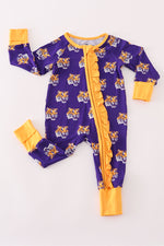 Purple LSU geaux tiger bamboo ruffle romper