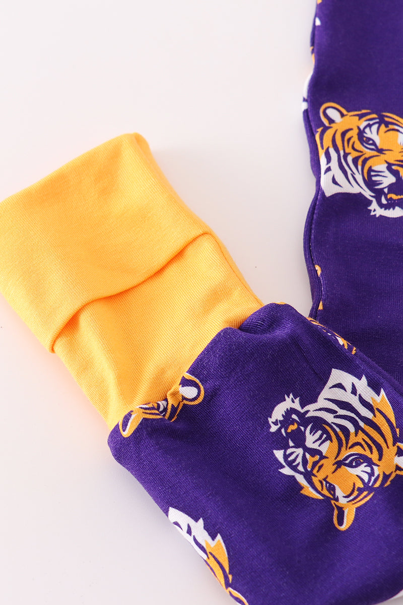 Purple LSU geaux tiger bamboo ruffle romper