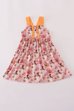 Pink pumpkin ghost print ruffle dress