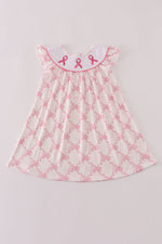Pink bow tie embroidery ruffle dress