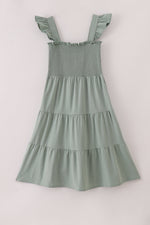 Sage smocked tiered mom dress
