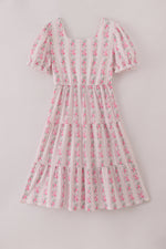 Pink floral print tiered mom dress