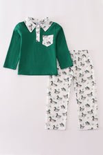Green duck print pants set