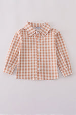 Orange gingham button down shirt