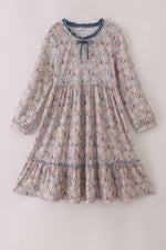 Blue floral print ruffle mom dress