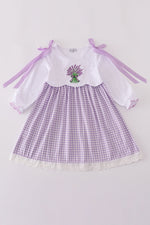 Lavender ribbon lace embroidery gingham dress