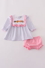 Purple puppy french knot stripe bloomer set