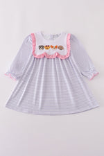 Purple puppy french knot stripe dress
