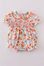 Floral print smocked ruffle bubble