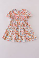 Floral print smocked dress