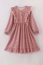 Floral corduroy lace ruffle mom dress