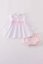 Pink bow smocked bloomer set
