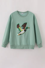 Sage duck sequin mom&me top