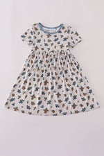 Blue floral print bamboo dress