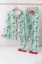 Green christmas tree print mom pajamas pants set