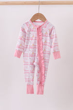 Pink train bamboo pajamas zipper romper