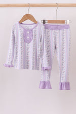 Lavender floral ruffle bamboo pajams pants set