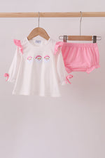 Pink santa claus embroidery ruffle bloomer set