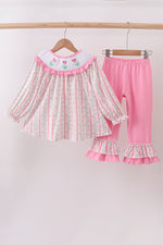 Floral tulip smocked ruffle pants set