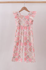 Pink floral checkered ruffle jumpsuit