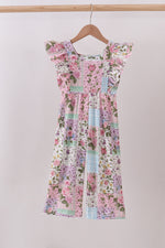 Purple floral checkered ruffle jumpsuit