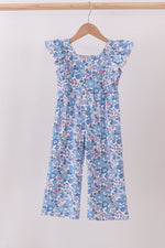 Blue floral ruffle jumpsuit