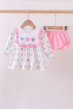 Multicolored heart smocked bloomer set