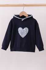 Navy heart floral applique hoodie