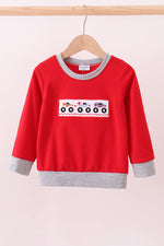 Red vehicle embroidery top