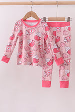 Pink heart print bamboo pajama pants set