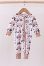 Khaki crane bamboo pajama zipper romper