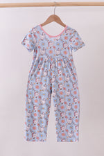 Blue chicken floral print pajama jumpsuit