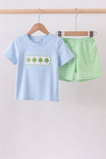 Blue clover embroidery shorts set