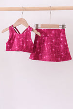 Wine red glitter skort set