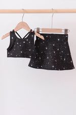 Black glitter skort set