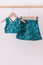Teal glitter skort set