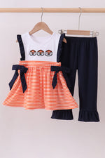 Auburn embroidery ruffle stripe pants set
