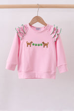 Pink puppy clover embroidery ruffle top
