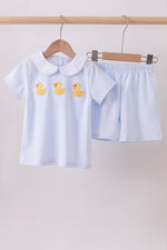 Blue duck embroidery stripe shorts set