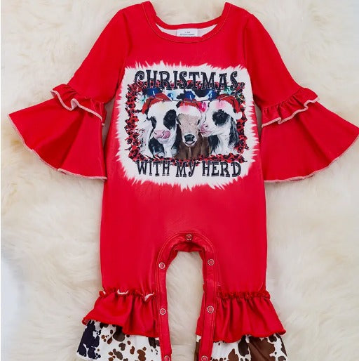 Girls Christmas Herd Romper