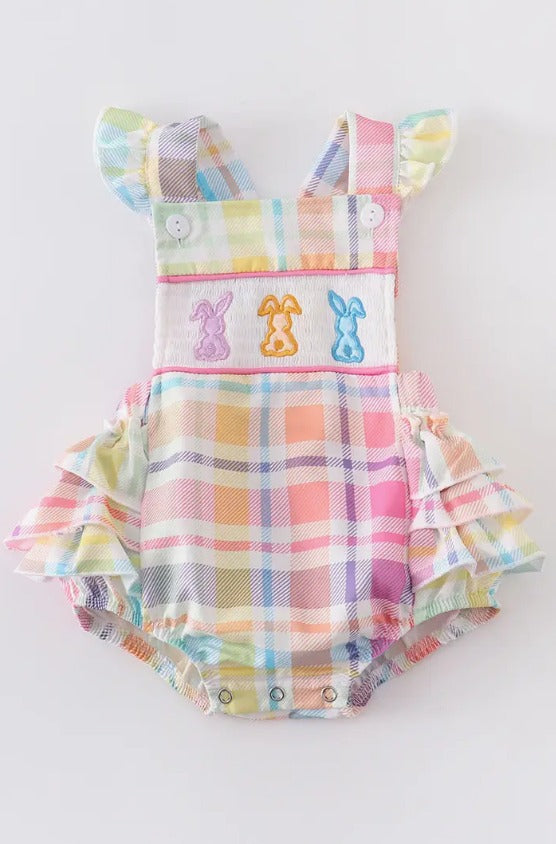 Rainbow easter smocked romper