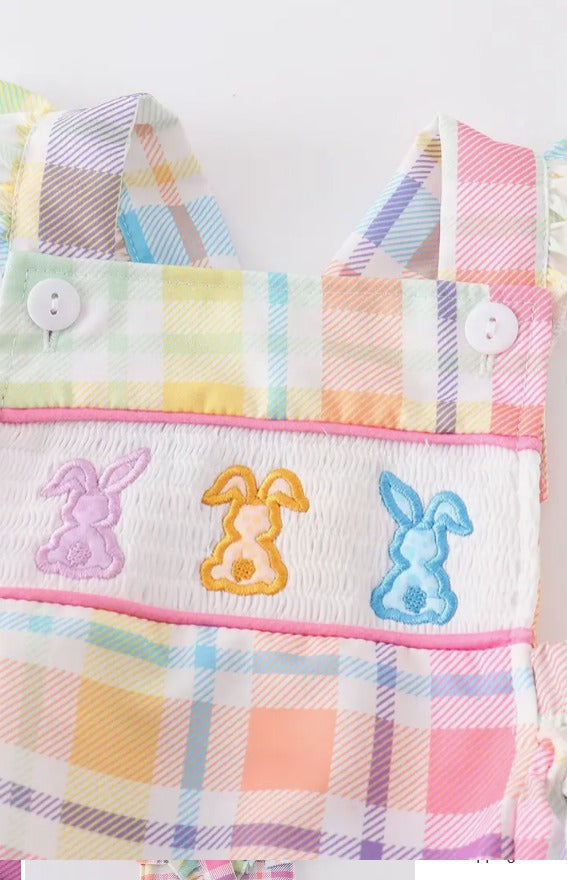 Rainbow easter smocked romper