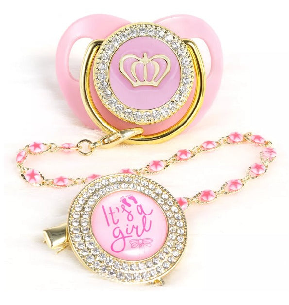 Luxury Rhinestone Crown Pacifier Set