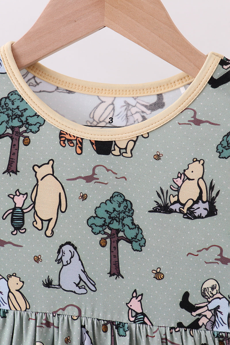 Green character bamboo dress