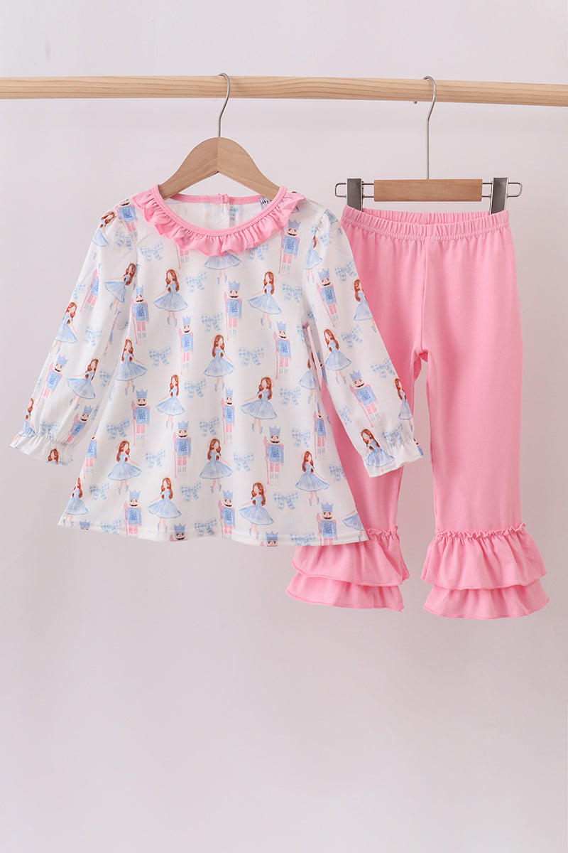 Pink bow nutcracker ruffle pants set