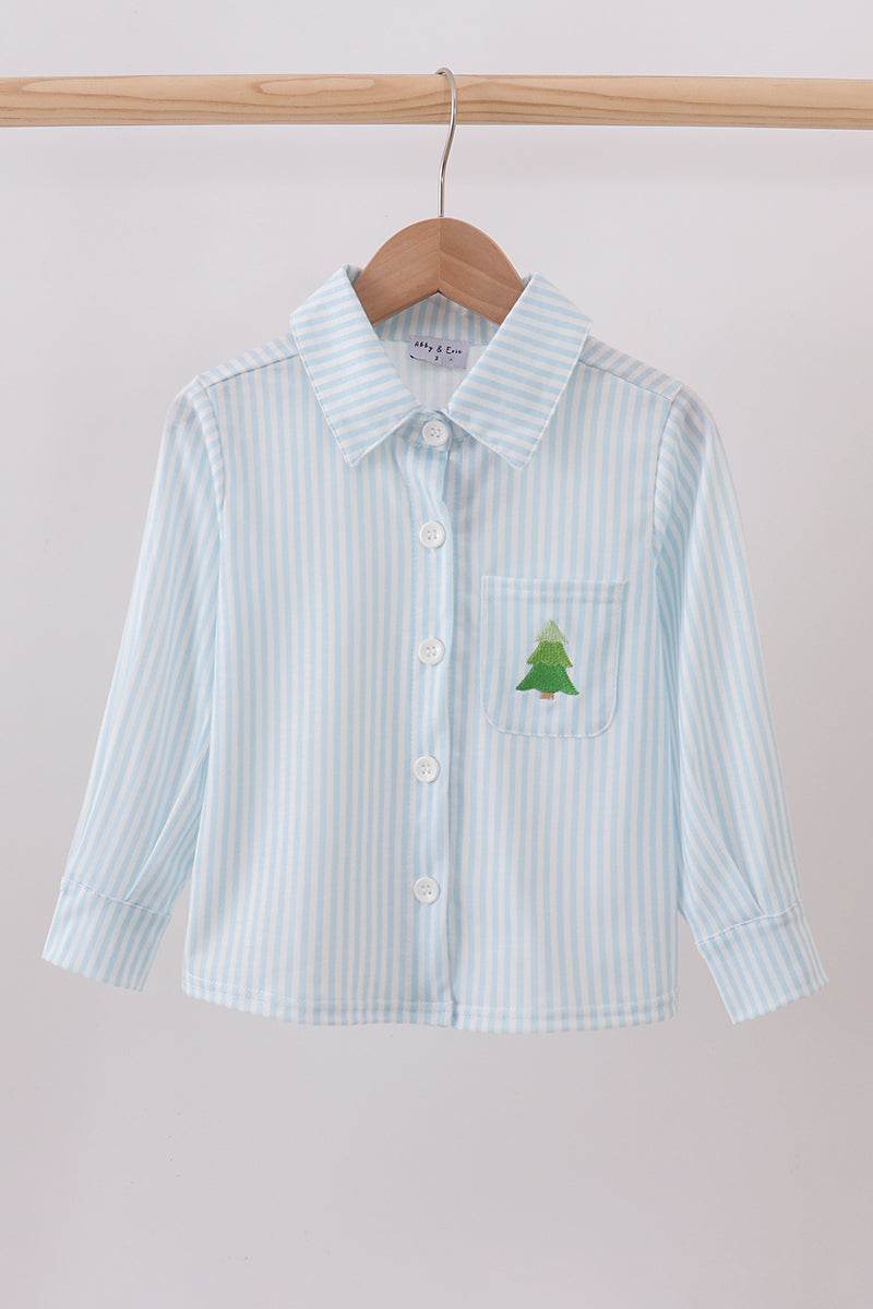 Christmas tree embroidery button down shirt